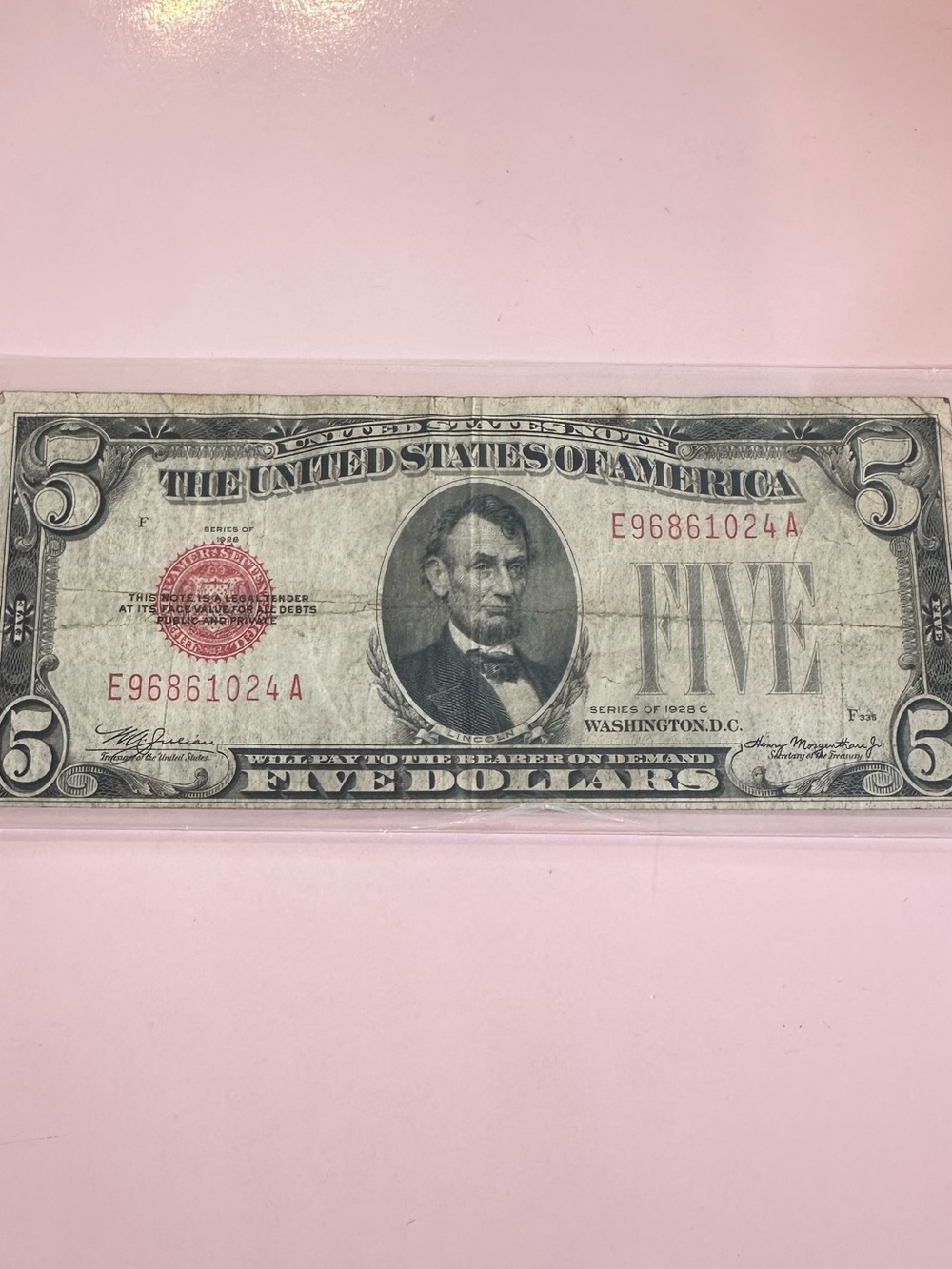 Vintage US $5 Silver Certificate Note - Gray & Black with Red Seal